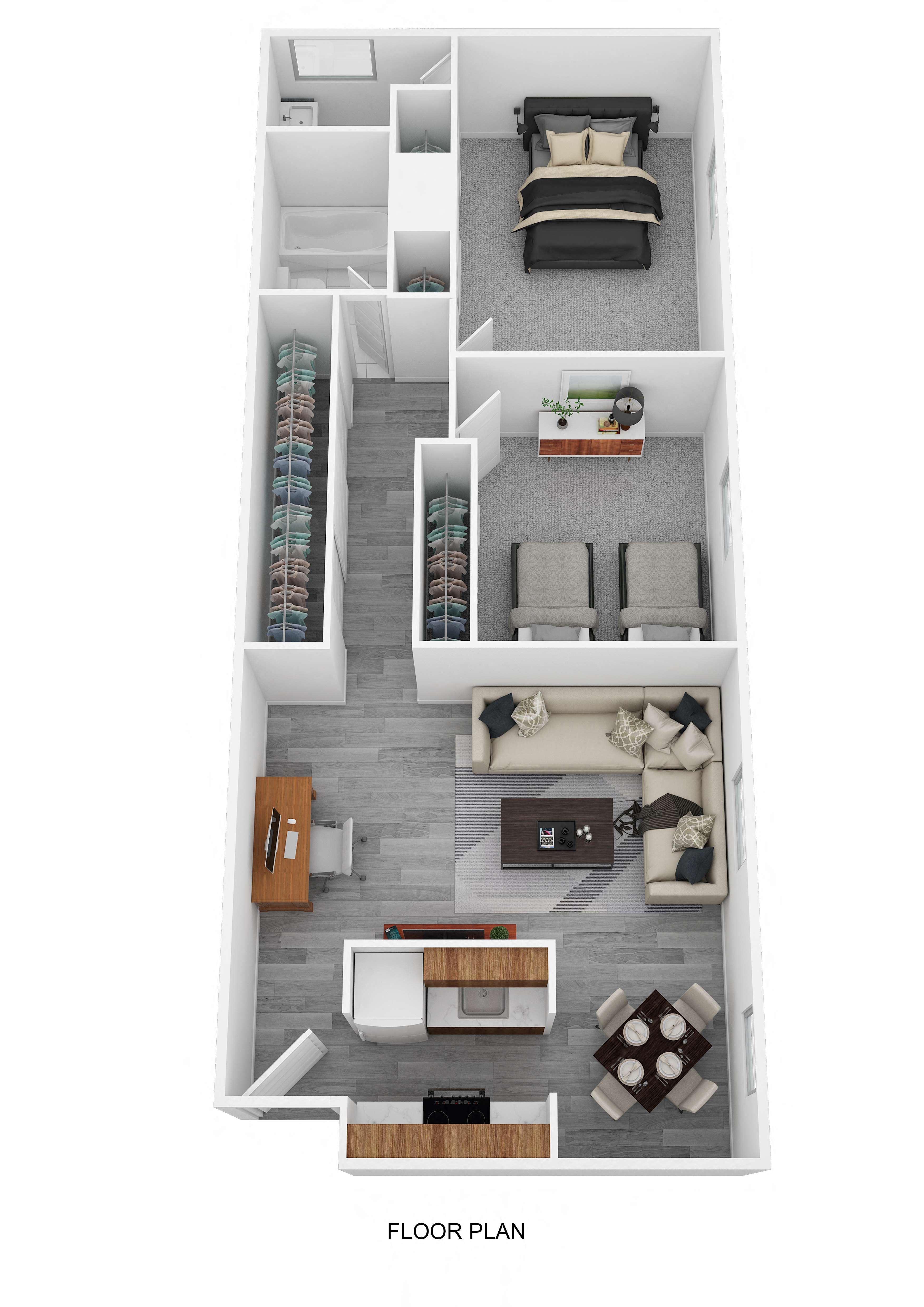 Floor plan for 2 beds, 1.5 baths, 938 sqft